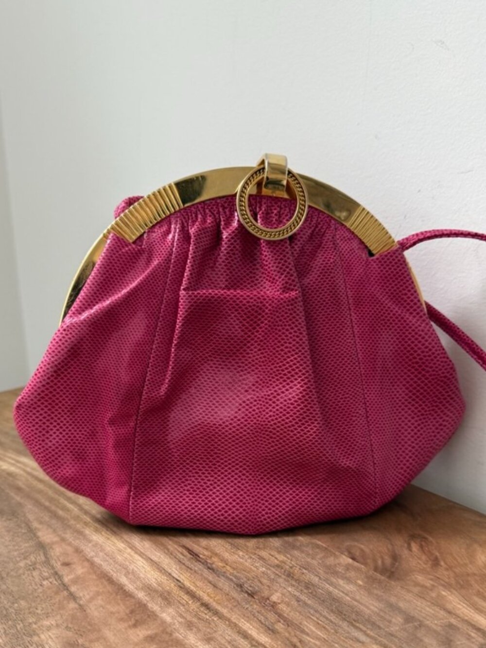 Vintage SUSANGAIL Genuine Snakeskin Frame Bag Fuchsia Made in Spain Bellido